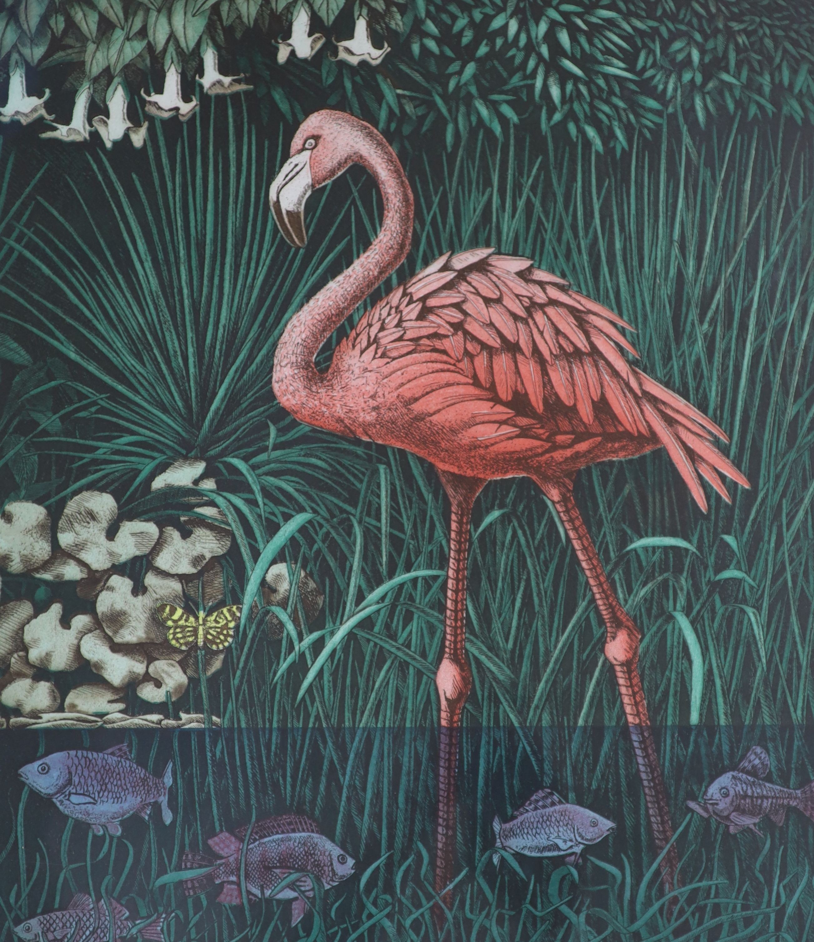 Mark Millmore (b.1956), pair of limited edition prints, Flamingo and Heron, signed in pencil, 157/200, 48 x 41cm